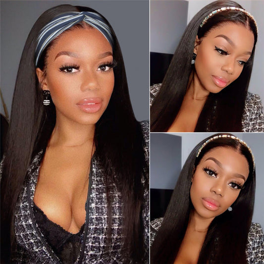 Straight Headband Wigs No Glue Best Virgin Human Hair ISEE102