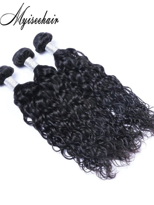 Myiseehair 3 Bundles/Pack Huamn Virgin Hair Weave Ocean Wave Natural Black Color