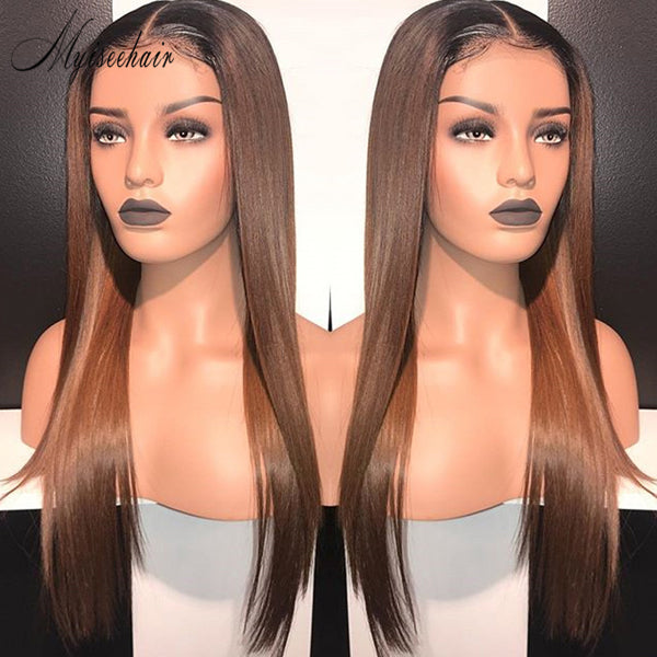  Myiseehair Ombre Brown Color 360 Lace Wigs Silk Straight Hair 100% Human Hair Wig ISEE80