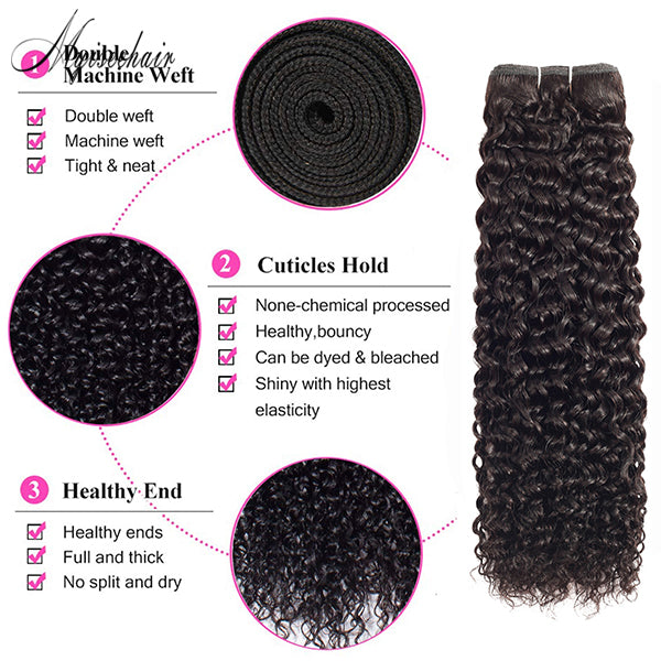 Myiseehair 3 Bundles Virgin Human Hair Bundles Kinky Curly Natural Black Color