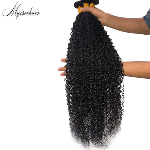 Myiseehair 3 Bundles Virgin Human Hair Bundles Kinky Curly Natural Black Color
