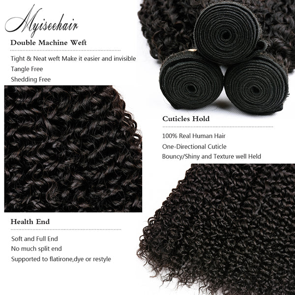 Myiseehair 3 Bundles Deep Curly Bundles Brazilian Remy Curly 100% Human Hair 