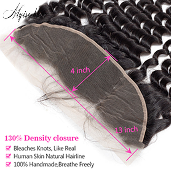 Myiseehair Lace Closure 4X4 with 3 Bundles Ocean Wave Virgin Human Hair Natural Black Color