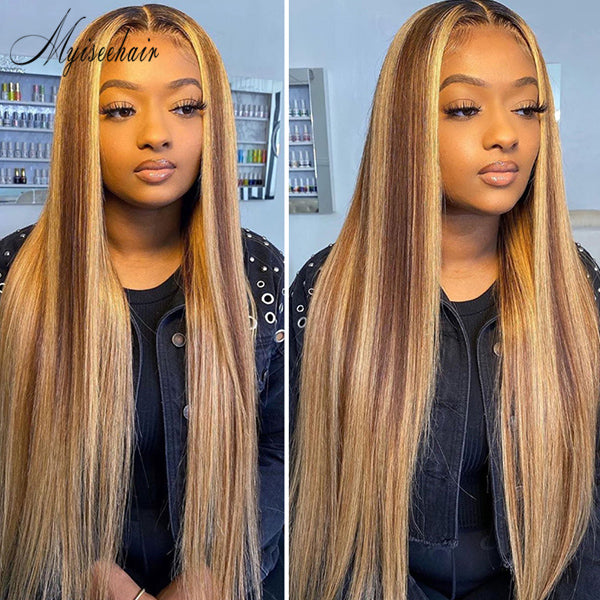 Myiseehair 3 Bundles Straight Human Virgin Hair Highlight Color Hair Extension