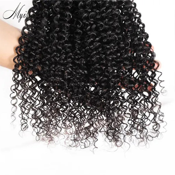 Myiseehair 3 Bundles Virgin Human Hair Bundles Kinky Curly Natural Black Color