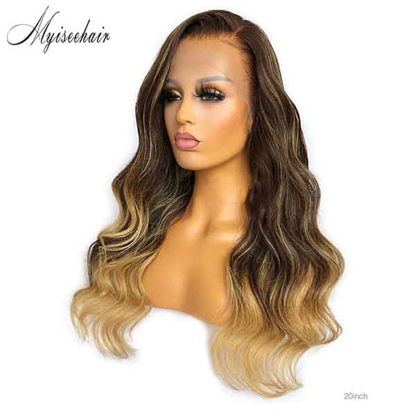 Myiseehair 2020 New Highlight Color Wavy 100% Virgin Human Hair 13*6 Lace Front Wig With Undetectable HD Lace Single Knots  ISEE93