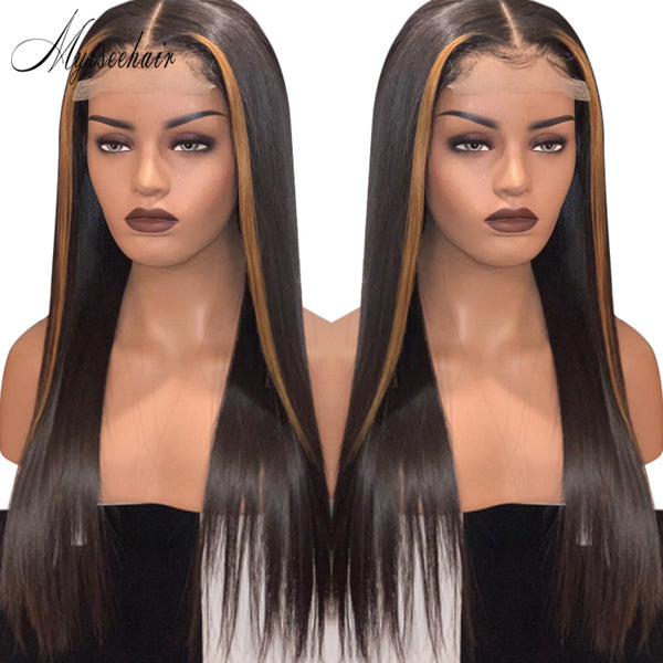 Myiseehair 360 Lace Human Hair Wigs Straight Highlight Mix Color Wig Pre Plucked For Women ISEE82