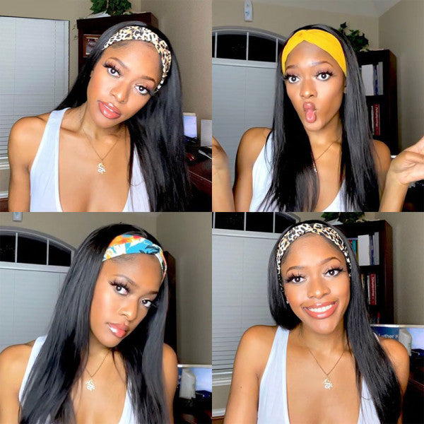 Straight Headband Wigs No Glue  Best Virgin Human Hair ISEE102