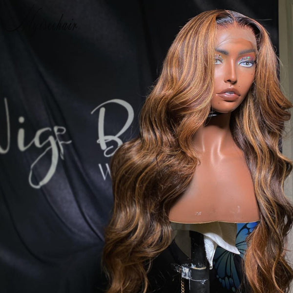 Myiseehair Wavy Hair 13X6 Lace Frontal Wig Pre Plucked Hairline HD Lace Wigs Highlights Color  ISEE96
