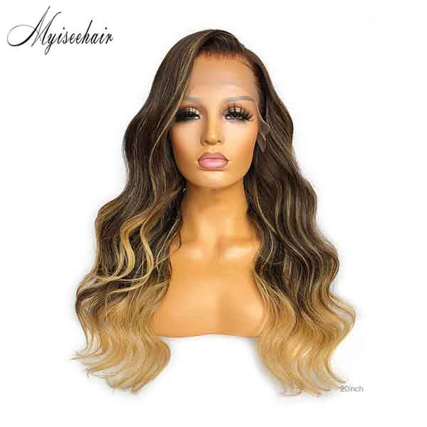 Myiseehair 2020 New Highlight Color Wavy 100% Virgin Human Hair 13*6 Lace Front Wig With Undetectable HD Lace Single Knots  ISEE93