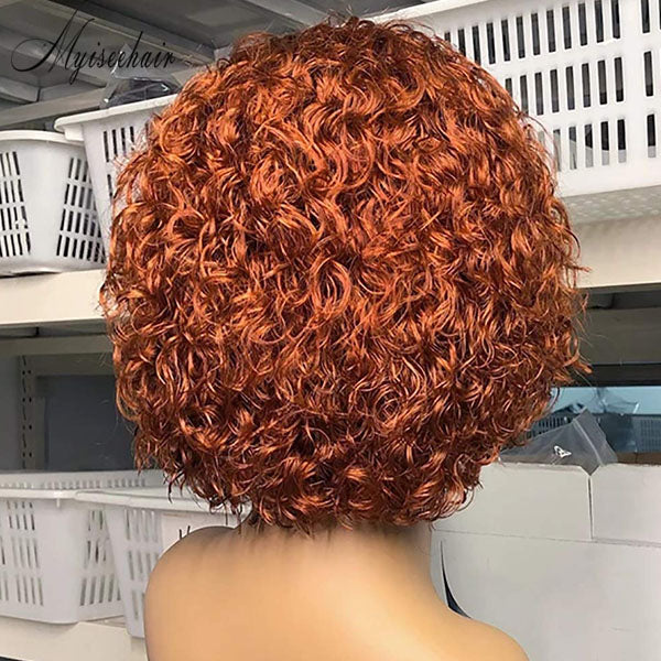 Myiseehair 150% Density  Lace Front Wig Orange Human Hair For Women Ginger Curly Pixie Cut Short Bob ISEE105