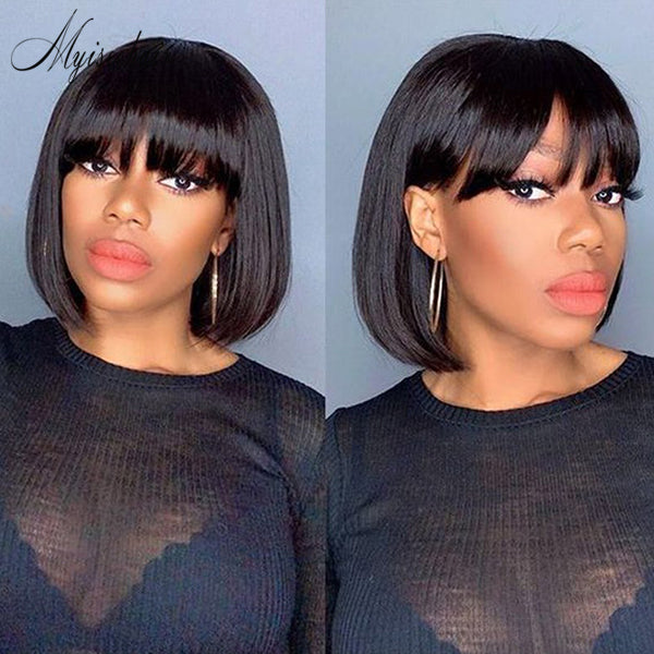 Myiseehair Bob Cut Full Lace Human Hair Wig Pre Plucked Natural Hair With Bangs  ISEE95