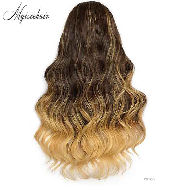 Myiseehair 2020 New Highlight Color Wavy 100% Virgin Human Hair 13*6 Lace Front Wig With Undetectable HD Lace Single Knots  ISEE93