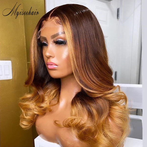 Myiseehair Undetectable HD Lace Single Knots Ombre Color Wavy 100% Virgin Human Hair Lace Front Wig  ISEE99