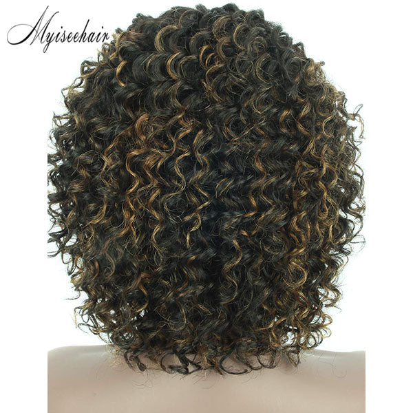 Highlight Human Hair Lace Front Wig For Women Ginger Curly Pixie Cut Short Bob ISEE106