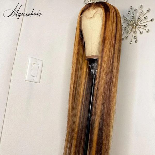 MYISEEHAIR Golden Highlight Straight 360 Lace Frontal Wig ISEE32