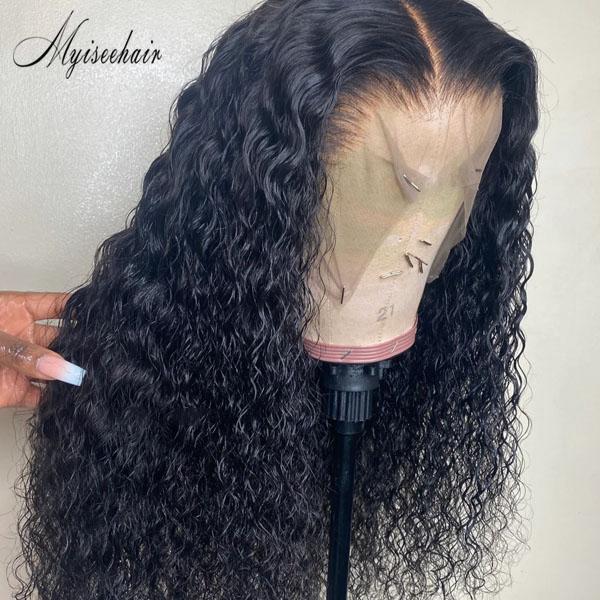 MYISEEHAIR HD Lace Black Curly Human Hair Wig 13*6 Lace Front Wig ISEE45