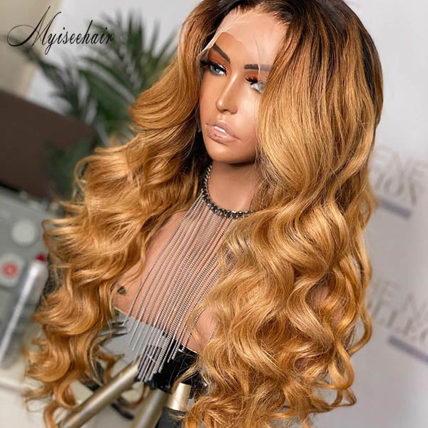 MYISEEHAIR LONG OMBRE BLONDE COLOR WAVY 360 WIG WITH FAKE SCALP ISEE59 