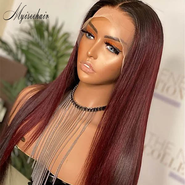 MYISEEHAIR OMBRE 99J COLOR STRAIGH 360 WIG FREE PARTING FAKE SCALP ISEE55 