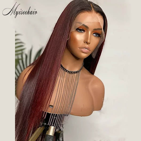 MYISEEHAIR OMBRE 99J COLOR STRAIGH 360 WIG FREE PARTING FAKE SCALP ISEE55 