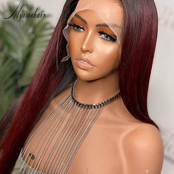 MYISEEHAIR OMBRE 99J COLOR STRAIGH 360 WIG FREE PARTING FAKE SCALP ISEE55 