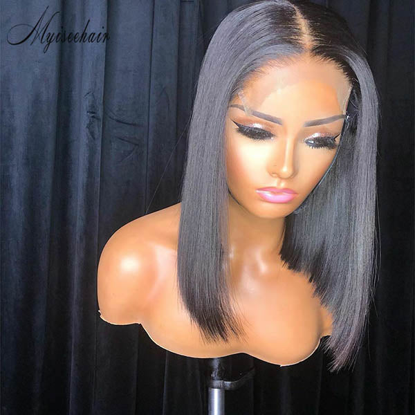 MYISEEHAIR SHORT BOB WIG CUT 360 WIG FREE PARTING BLACK COLOR ISEE58 