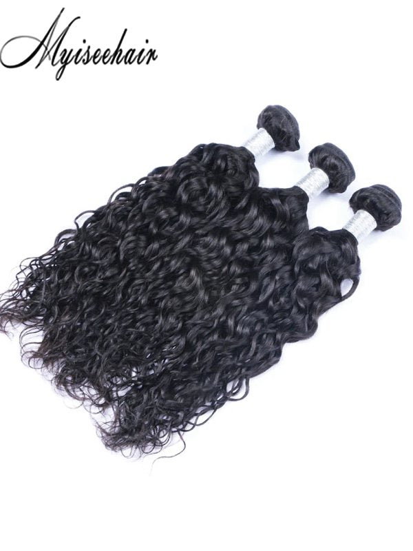Myiseehair 3 Bundles/Pack Huamn Virgin Hair Weave Ocean Wave Natural Black Color