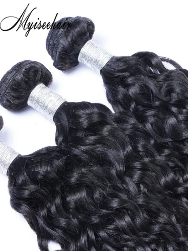 Myiseehair 3 Bundles/Pack Huamn Virgin Hair Weave Ocean Wave Natural Black Color