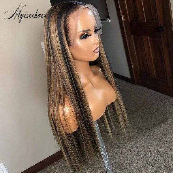 Myiseehair HD Lace Highlight Straight 136 Lace Front Wig Pre plucked Hairline ISEE38